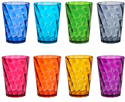 US Acrylic Optix Mini Plastic Reusable Drinking Glasses (Set of 8) 8oz Juice Cups in Jewel Tone Colors | BPA-Free Tumblers, Made in USA | Top-Rack Dishwasher Safe