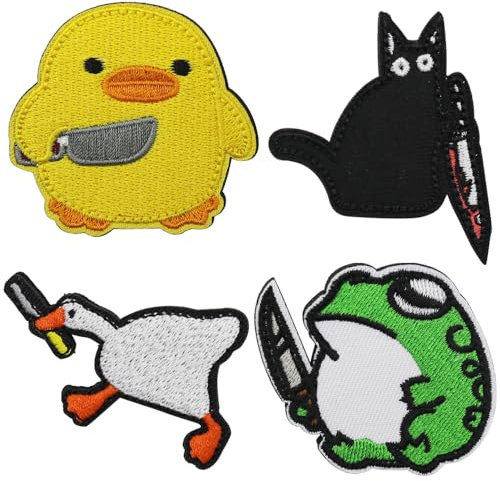 YDHfdc 4 Stück Patches Klett Lustig Tier Aufnäher Militär Klett Patch Lustiger Süßer Patch Klett Patches zum Aufbügeln für Rucksäcke, Jacken, Jeans, Kleidung | Militär Aufnäher zum Aufnähen, Ente, Gans, Frosch, für Kleidung, Jacken, Rucksäcke, Hüte