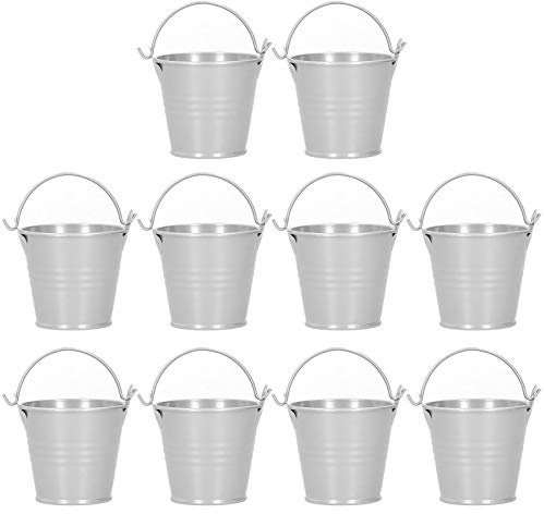 Round Ice Buckets Metal Iron Pail for Kids Candy Crafts Party Favors, 10PCS Small Metal Bucket with Handles, Mini Succulent Plant Pot, Hanging Flower Pot for Indoor Outdoor Decor (4 * 5.5 * 6-Silver)