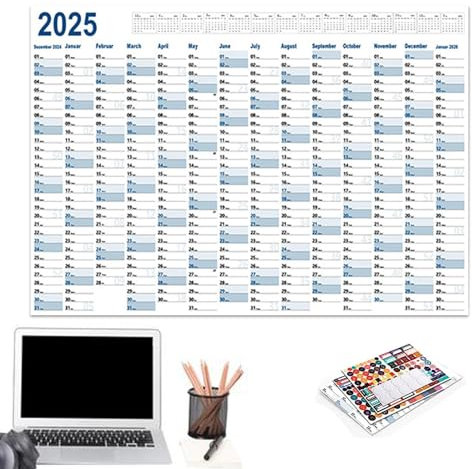 Smileshiney Kalenderposter für das Klassenzimmer, Jahreskalender 2025 | Wandplaner aus Kraftpapier, Querformat, Posterkalender - Zusammenklappbarer Jahreskalender, multifunktionaler Wandkalender für