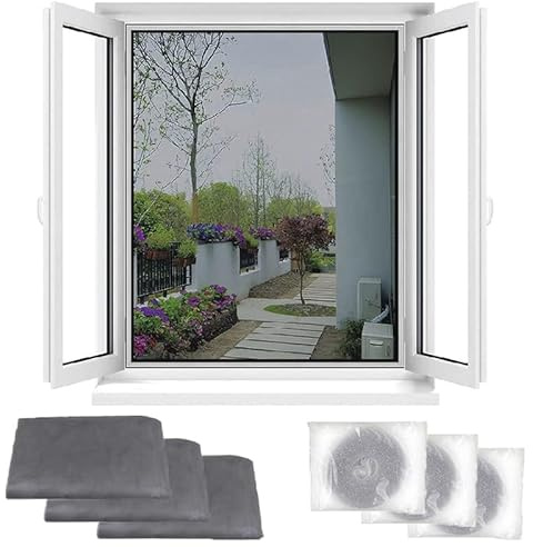 Virsus 3 Zanzariere per finestra con nastro adesivo, misura 130x150 cm, tenda adattabile, Facile da Installare, Lavabile, Rete Anti Zanzare e insetti per Cucina, Soggiorno colore GRIGIO -1716