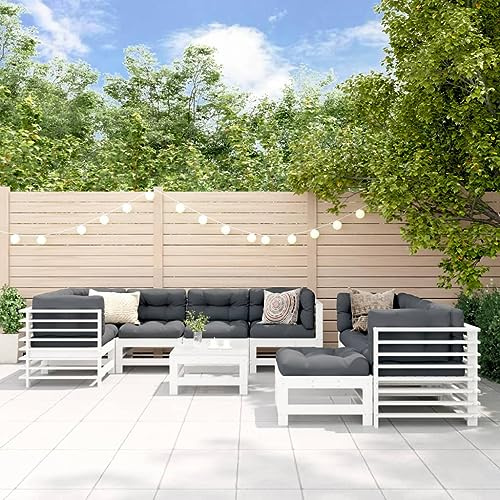 WEMYUFURN 10-TLG. Garten-Lounge-Set mit Kissen Weiß Massivholz, Outdoor-Sitzgruppe, Terrassen-Lounge-Set, Garten-Couchgarnitur - Wetterbeständig, Komfortabel - für Terrasse, Garten und Balkon