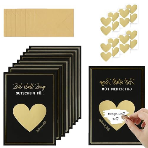 8 Sätze personalisierter Überraschungs-Rubbelkarten, gutscheine zum selber ausfüllen, mit Rubbelaufklebern und Kraftumschlägen, Zeit-Gutscheinkarten ，rubbellose