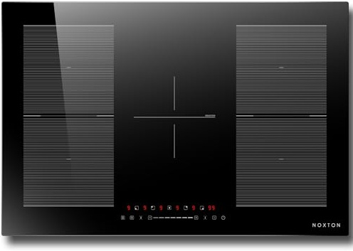 Noxton Plaque Induction 5 Feux Encastrable 7200W avec 2 Zones Flexibles, Plaque de Cuisson Électrique 77cm avec Boost, Verrouillage Enfant, Pause et Minuterie, 9 Niveaux de Puissance