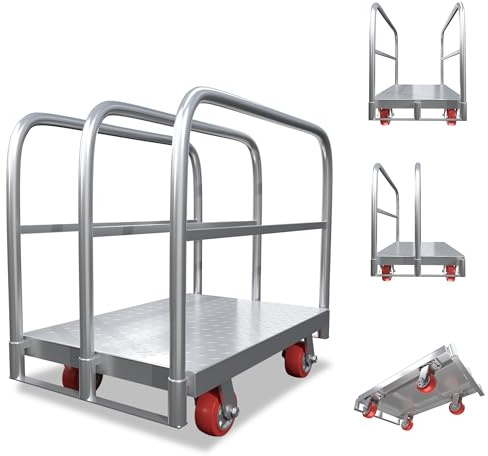 NiceyCare Schwerlast Plattenwagen - Plattformwagen mit Tragfähigkeit von 1200 KG, Holz, Trockenbauwänden und Gipskartonplatten Rungenwagen, 90 x 60cm Transportwagen mit 2 Lenkrollen