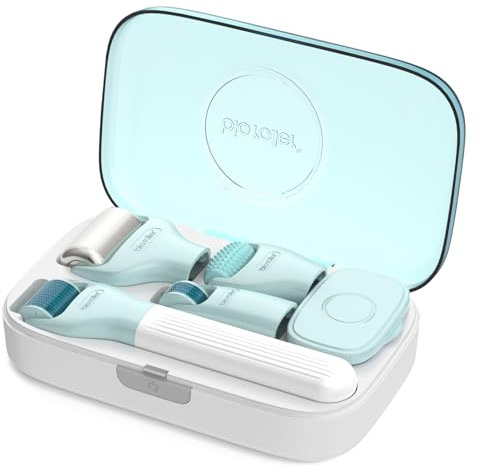 P-Beauty Microneedling Roller Gerät 10-in-1 - Microroller Biomassagegerät für Narbenbehandlung, Mesotherapie, Massage, Hautpflege, Gesichtspflege - Anti-Aging Gesicht, Körper & Kopfhaut
