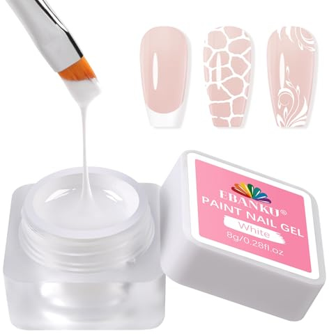 EBANKU Nail Painting Gel, White No Wipe Gel Nail Polish for French Tip for Drawing Striper Floral Salon Home DIY Manicure, UV Light Required (Square Jar) | for Drawing Striper Floral Salon Home DIY Manicure, UV Light Required (Square Jar)