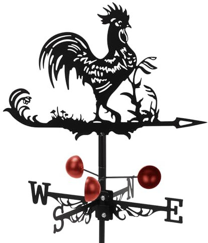 Qivine Gallo Segnavento da Giardino, Retrò Banderuola da Metallo con Supporto e Simbolo Direzionale, Decorazioni Giardino per Cortile, Terrazza e Tetto, 33x58cm