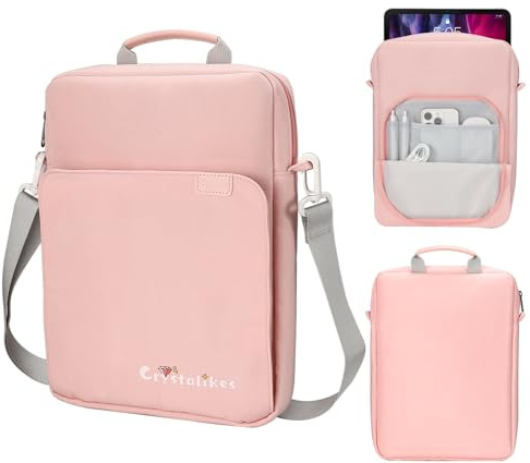 Crystalikes Proctive Tablet-Hülle mit Griff, Tragetasche mit Schultergurt, passend für iPad Pro 11 Zoll, iPad 10. 10,9, iPad 9/8/7. Generation, Tab S8/S9 11 Zoll, Rosa