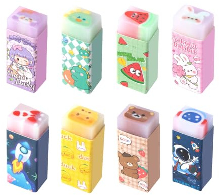 KEMUZ 8 Stück Schneidbar Radiergummi Kinder Set, Duftende Radiergummis, Weiche Radierer, 2B, Lustig, Für Kinder, Schule, Zeichnen