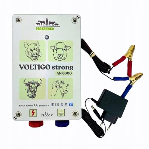 VOLTIGO STRONG AN 6000 Weidezaungerät 12V/230V – Elektrozaungerät mit 4,2J Ausgangsenergie – bis 40 km Zaun – für Wildschweine, Schafe, Ziegen, Rinder – Akku & Netzbetrieb