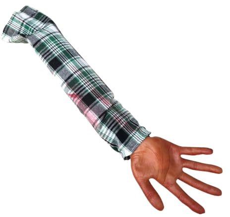 Générique Faux Bras,56 cm Main Saignante avec Manche en Tissu à Carreaux | Accessoires Réalistes et Réutilisables Doux pour Halloween, pour Le Cosplay, la Décoration de Maison Hantée et Les