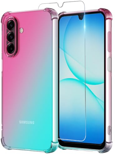Osophter for Samsung A17 Phone Case with Screen Protector, Shockproof Clear Cover with Gradient(Pink Teal)