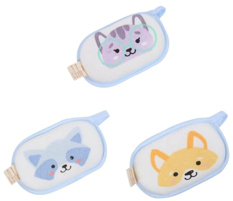 FRCOLOR 3pièces Éponges De Bain Pour Garçon Fille De Motifs Dessin Animé Adaptées Aux Tout-petits Nés Lavables Et Pratiques Pour Toilette Quotidienne