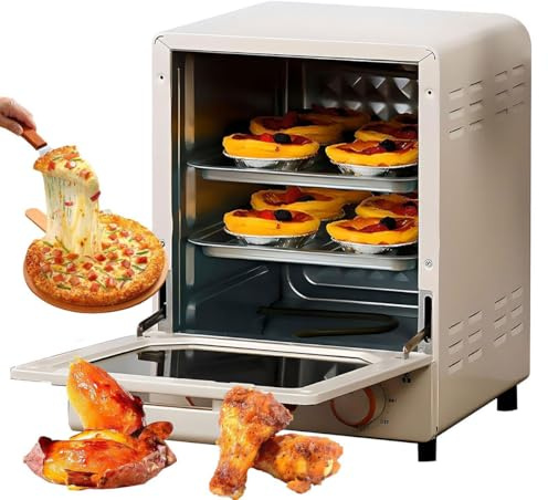 Mini four à air friteuse de comptoir 750 W, four électrique multifonction domestique 15 L avec température et minuterie réglables, four grille-pain combiné friteuse à air, circulation d'air chaud à