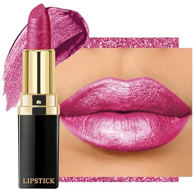 Metallic Glitzer Lippenstift Rosa Pink, Seidige Cremige Glitter Lipstick | Hochpigmentierter Lippenstift mit Feuchtigkeitsspendende Formel, Langlebig Glanz, Vegan Lipgloss Lip Makeup für Damen Mädchen