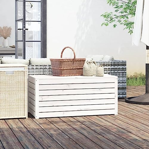 Générique Boîte de Jardin Blanc 101x50,5x46,5 cm Bois Massif de pin,Meubles,Mobilier de Jardin,Coffres de Jardin,823949