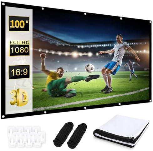 120 Beamer Leinwand, Projektionsleinwand, 16: 9 HD Faltbarer Projektionsschirm Anti-Falten Doppelseitige Projektion 265 x 149cm, Projector Screen Tragbarer Bildschirm für Zuhause, Schule, Treffen