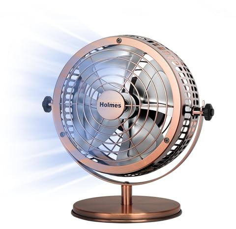 HOLMES 6 Heritage Table Fan, 2 Speeds, 4 Blades, Adjustable 145° Head Tilt, Metal Construction, Ideal for Home, Bedrooms, Dorm Rooms or Office, Brushed Copper