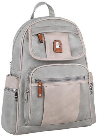 OBC Damen Rucksack Cityrucksack Tasche Daypack Stadtrucksack Backpack Schultertasche Leder Optik Organizer Tablet Ipad Mini bis ca. 10 Zoll (Grau 28x32x15 cm)