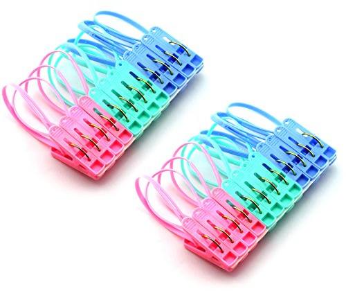 JCBIZ 24Pcs Clothes Peg Clip Pins,Multicolor Rope Clip Hanging Clothes line Windproof Hanger Sock Clothes Drying Peg PP Plastic Clips Hooks