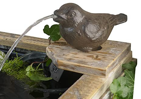 Storm's Gartenzaubereien Wasserspeier - Spatz aus Gusseisen mit Pumpe für Miniteich Deko