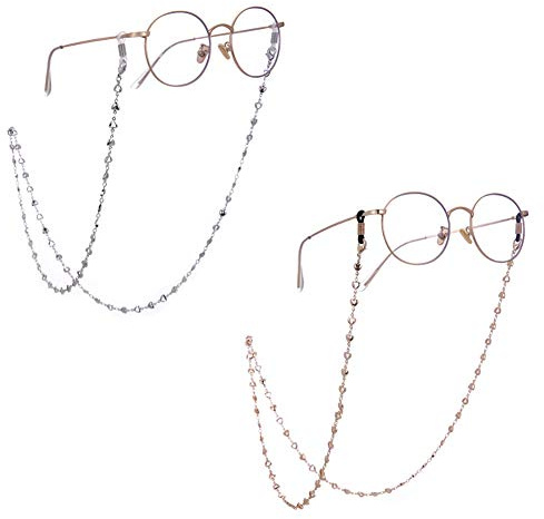 Likgreat Lesebrillenkette für Frauen im Retro-Stil, mit Herzen und Perlen, 2 Stück Silber + Gold (2 Stück)