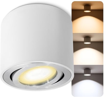 SSC-LUXon CELI-2W Aufbauspot weiß rund GU10 5W 3 Lichtfarben schwenkbar | Schwenkbarer Aufbau-Deckenspot weiß rund für Wohnzimmer, Flur & Küche - warm / neutral / kalt, GU10 wechselbar