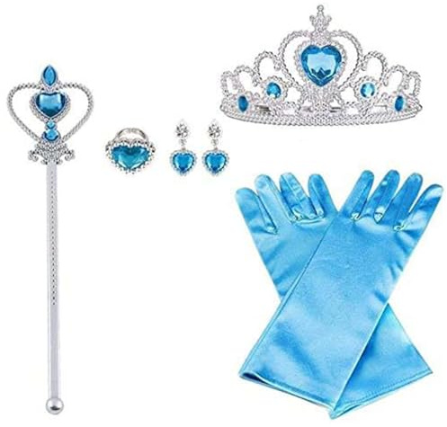 Vicloon Eisprinzessin Set, Set von 8, Handschuhe, Pfirsichherz Krone, Zauberstab, Ring, Ohrring, Clip-On Toupet, für Halloween, Weihnachten, Geburtstag Party, Kostüm