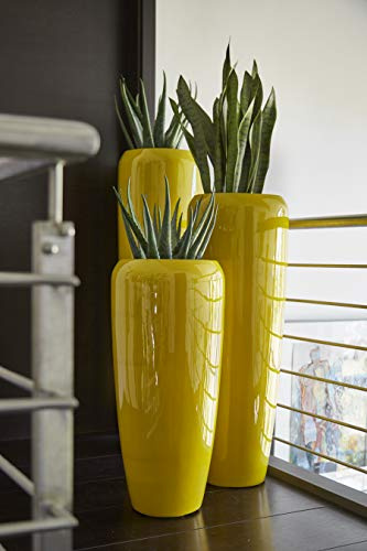 Moderne & Hochwertige Pflanzvase/Pflanzkübel – Fiberglas - Mit Einsatz – Indoor & Outdoor – Wetterbeständig & Frostsicher – Blumenkübel/Pflanzgefäß/Vase/Kübel (Höhe: 120cm, Glänzend Curry)