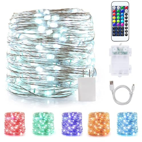 OMIKA LED String Lights Indoor Fairy Light Multi Color Changing, Waterproof Firefly Lights with Remote for Indoor, Bedroom, Wedding, Outdoor Christmas Decor (40 ft 120 LEDs USB & Battery Powered)