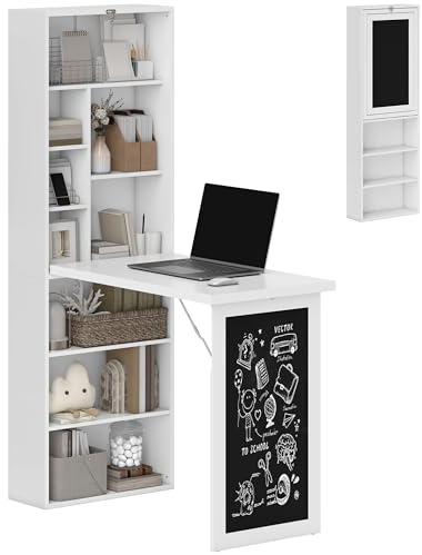 HOMCOM Wall Mounted Computer Desk Fold-Out Blackboard, White