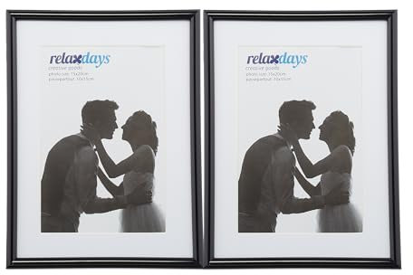 Relaxdays Bilderrahmen 2er Set, 15x20cm, Passepartout 10x15cm, Glasscheibe, Fotorahmen zum Stellen & Hinhängen, schwarz