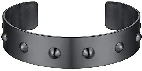 Richsteel Schwarz Metall Armband für Herren Damen Punk Rock Biker Nietenarmband Offener Armbänder mit Geschenkebox für Weihnachten Valentinstag