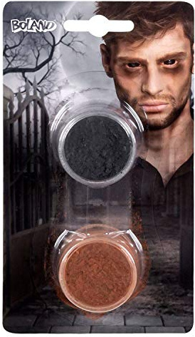 Boland 45156 - Zombie-Pulver im Set, 2 Gläser, Inhalt je 5,5 g, Braun und Schwarz, Puder, Schminke, Set, Make-Up, Zombie, Hexe, Halloween, Karneval, Mottoparty