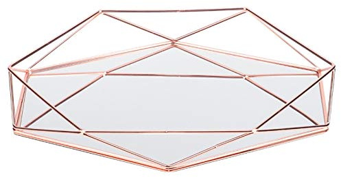 Atyhao Kosmetische Waschtischplatte Gespiegelt Dekorative Schmuck Organizer Tablett für Parfüm, Schmuck, Make-up Display Kommode Home Decor(Roségold)