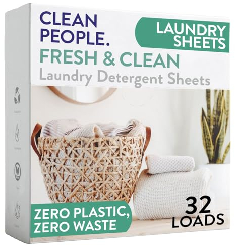 Clean People Laundry Detergent Sheets - Recyclable Packaging, Hypoallergenic, Stain Fighting - Ultra Concentrated, Laundry Soap - Fresh Scent, 32 Pack