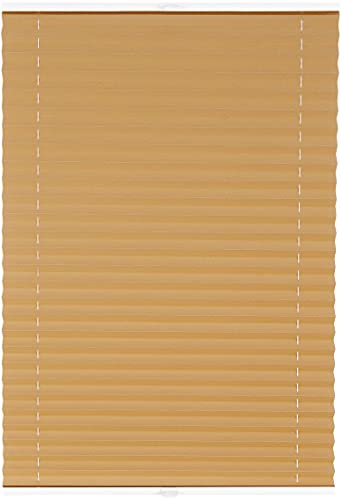 ondeco Plissee auf Maß Thermo für Fenster innen, Montage in Glasleiste mit Spannschuh, Sonnenschutz-Rollo, lichtschutz und Blickdicht, komplette Verdunkelung Gold B: 51-60 cm, H: 40-100 cm