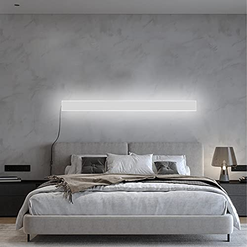 LED Dimmbare Lange Wandleuchte Innen mit Schalter und Stecker Aluminium Wandlampe mit Kabel Modern Rechteck Langlich Nachttischlampe IP44 Wandbeleuchtung Wohnzimmer Schlafzimmer Flur,Weiß,120CM 72W