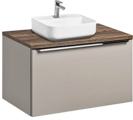 Lomadox Badmöbel Waschtisch-Unterschrank Set 80cm, Taupe mit Vintage Oak Eiche, 40cm Keramik-Waschbecken, Softclose-Schubkästen, B/H/T 80,4/62,5/46 cm