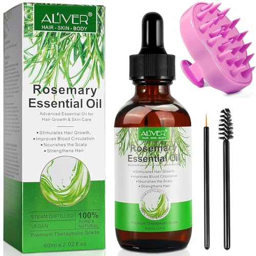 Rosmarinöl Haare 60ml mit Kopfhaut Massagebürste, Rosemary Oil for Hair Growth, Rosmarin Haaröl für Wimpern, Augenbrauen, Gesicht, Hautpflege, Körpermassage, Nährt Kopfhaut