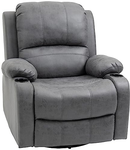 HOMCOM Fauteuil de Relaxation TV Pivotant avec Fonction Chaise Longue, Bascule et Porte-Boisson - Pour Le Salon, en Tissu