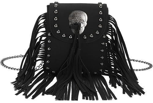 KEEPOP Umhängetasche mit Quasten Damen Weiches Leder Klein Fransentasche Mode Schultertaschen mit Nieten Böhmen Handtaschen