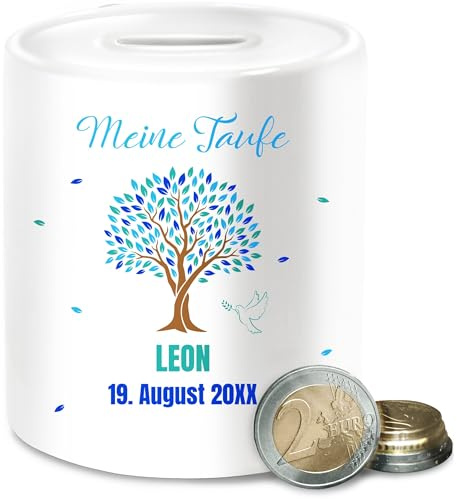 Spardose - Meine Taufe Lebensbaum I Taufgeschenk Jungen Taufgeschenke Junge Patenkind - Unisize - Weiß - Geld verpackung zur Taufe￼ Geschenke firmung konfirmation Baum spardosen Kommunion