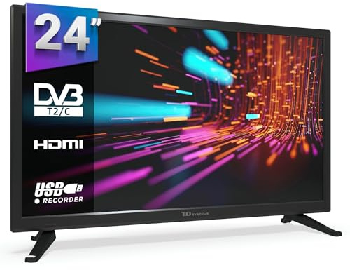 TD Systems - Televisores 24 Pulgadas Led HD, USB Grabador Reproductor, Sintonizador Digital DVB-T2/C - K24DLM17H