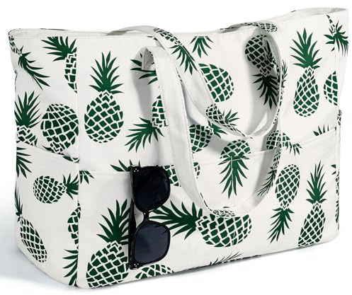 Strandtasche XXL Familie Große Badetasche Damen Beach Bag mit Reißverschluss Shopper, Leicht Faltbare Grosse Schwimmbadtasche, Urlaub Must Have Einkaufstaschen für Reisen Einkaufen Picknick Alltag