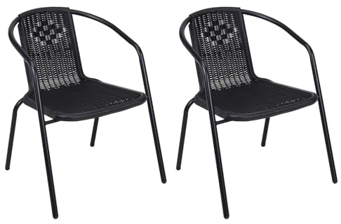 Mojawo Qualität 2 Stück Stahl/Polyrattanlook Bistrostuhl stapelbar Stapelstuhl Campingstuhl Gartenstuhl Küchenstuhl Balkonmöbel Gartensitzmöbel Schwarz