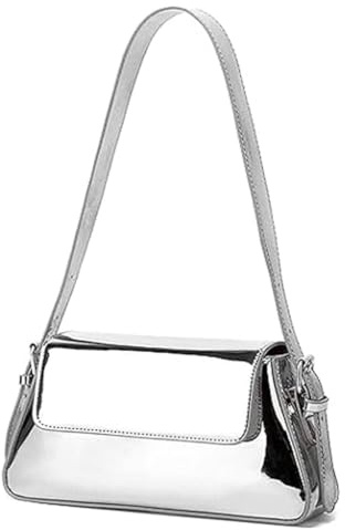 HEKOBAG Silver Purse Evening Bag for Women, Y2K Sliver Leather Shoulder Bags Metallic Evening HandBag Clutch Purses Crossbody Sparkle Purse for Prom Wedding Party