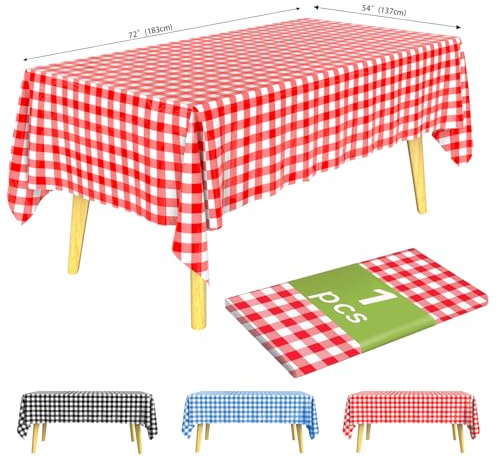 KAshack Rechteckig Kunststoff Einweg Tischdecke 1 Stück -137x183CM Rot-Weiß Kariert Outdoor Tischdecke,Wasserdicht Party Biertisch Tischdecken für Picknick,Hochzeit,Gartentischdecke (1,Rot,137x183cm)