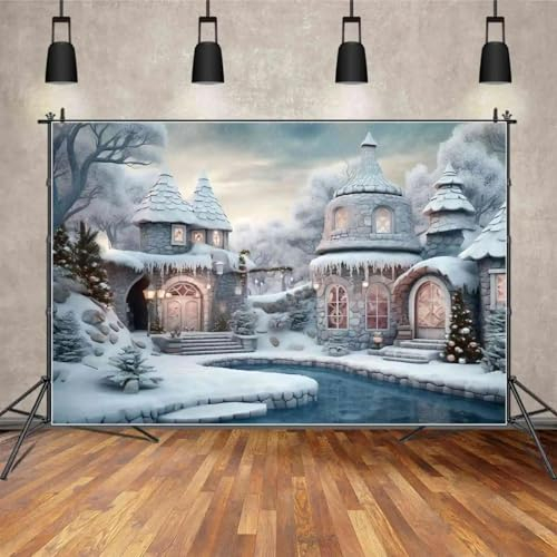 Fotografie Hintergrund Weihnachtsdorf Kiefern Dekoration Fotohintergrund für wichtige TageHütte Schloss Mauer See Home Studio Requisiten